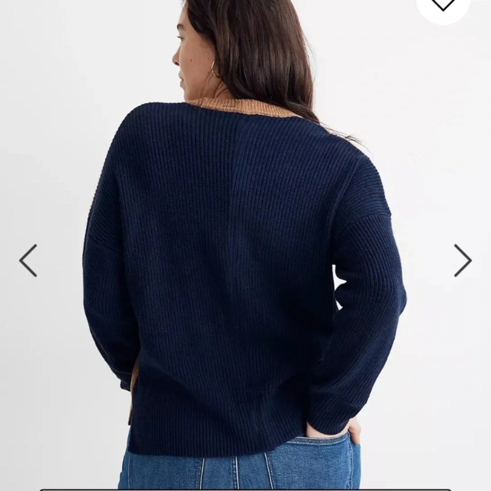 Madewell Tan & Navy Color Block Thompson Pocket Pullover Sweater - Picture 2 of 6